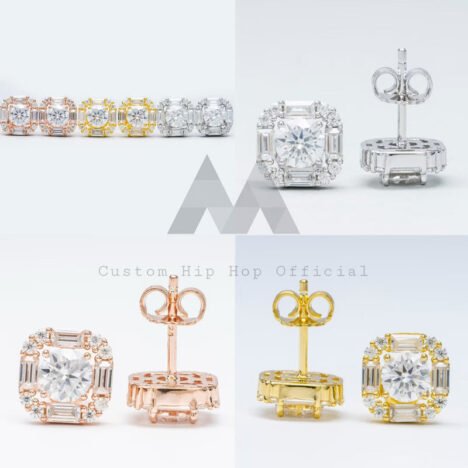 Unisex Sterling Silver VVS Moissanite Stud Earrings, Hip Hop Fashion Push Back