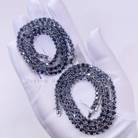 3MM 4MM Black Moissanite Tennis Chain Sterling Silver | Hip Hop Jewelry - Image 3