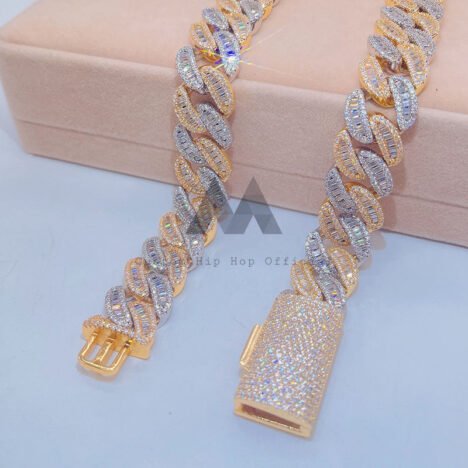 18MM 2-Tone Yellow Gold Baguette Moissanite Iced Cuban Link Chain - Image 3