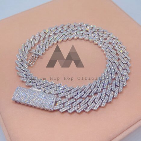 Sterling Silver 2 Rows 13MM Moissanite Diamond Cuban Link Chain Bracelet Set - Image 3