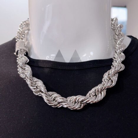 15MM Silver Moissanite Diamond Rope Chain | Iced Out VVS Clasp - Image 2