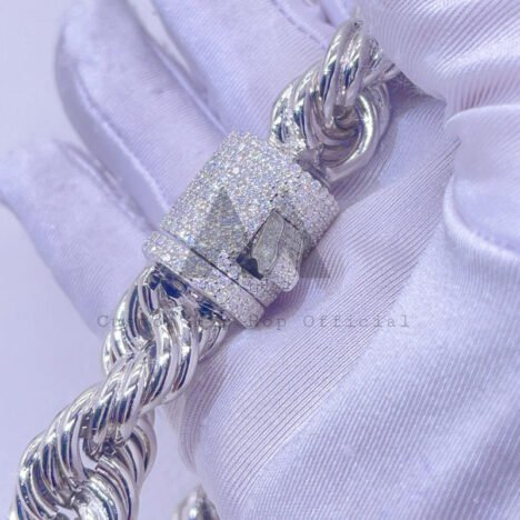 15MM Silver Moissanite Diamond Rope Chain | Iced Out VVS Clasp - Image 3