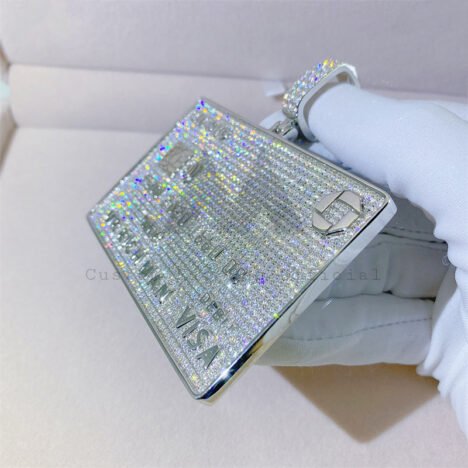Iced Moissanite Silver Credit Card Pendant - Hip Hop Jewelry