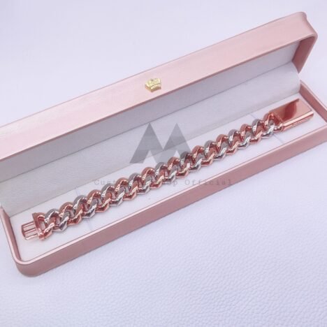 15MM Iced Out Moissanite Cuban Bracelet in Rose Gold Tone - Image 2
