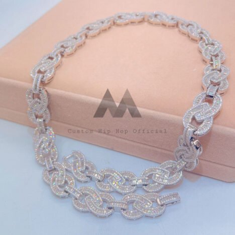 Hip Hop VVS Moissanite Iced Out Baguette Diamond Infinity Link Chain - Image 2