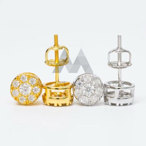 925 Sterling Silver Moissanite Earrings for Men, Hip Hop Style with Screw Back