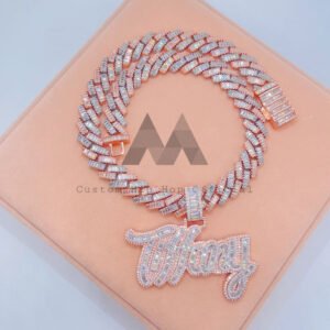 15mm 2 Row Baguette Cut Moissanite Link Cuban Chain Hip Hop - Image 2