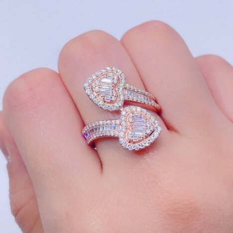 Women's Heart-Shaped Nail Ring with Baguette Cut VVS Moissanite - Hip Hop Jewelry
