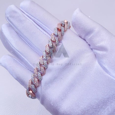 10MM VVS Moissanite Cuban Bracelet in Rose & White Gold Tone - Image 3