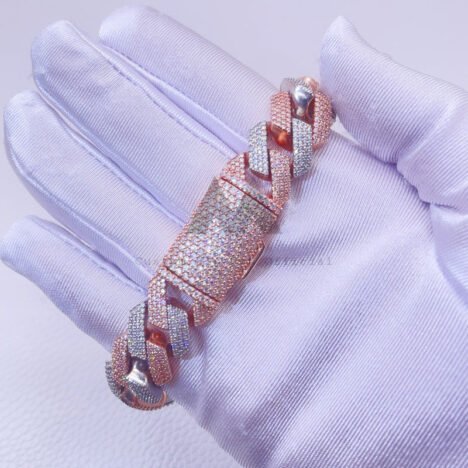 20MM Moissanite Cuban Bracelet | Rose & White Gold Hip Hop Jewelry - Image 3