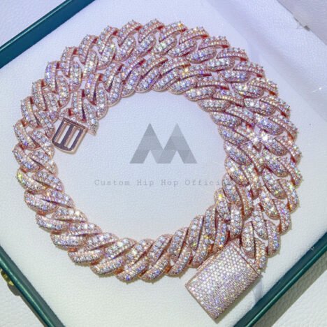 VVS Moissanite 20mm Cuban Chain in Rose Gold - Hip Hop Jewelry