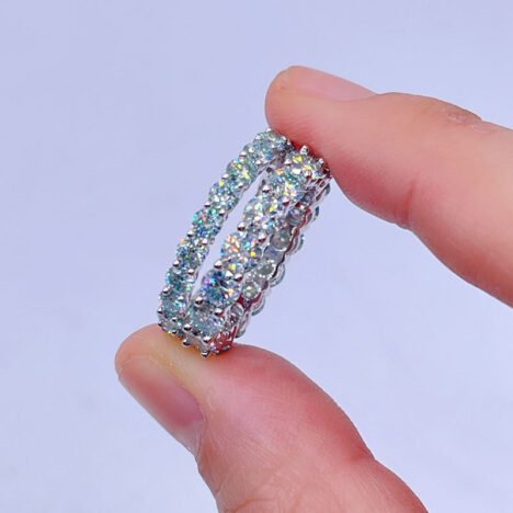 White Gold Sterling Silver 925 Iced Out Hip Hop 3MM 4MM VVS Green Moissanite Eternity Ring - Image 3