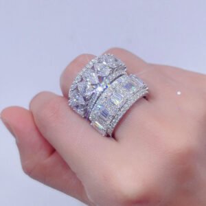 VVS Moissanite Eternity Ring, Pear & Round Cut, Hip Hop Luxury Style - Image 2