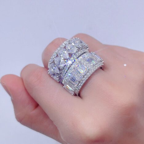 VVS Moissanite Eternity Ring, Pear & Round Cut, Hip Hop Luxury Style - Image 2