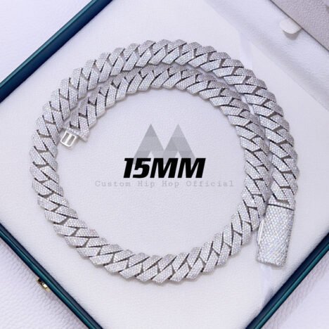 15MM Sterling Silver Moissanite Cuban Link Chain | Unisex Luxury Necklace