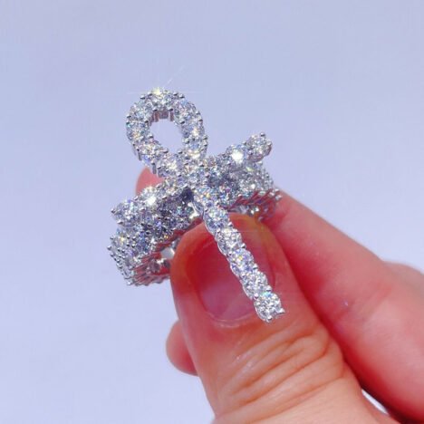 Iced Out Sterling Silver Ankh Cross Ring with Moissanite Diamonds - Hip Hop Jewelry