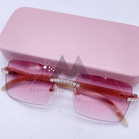 VVS Moissanite Iced Out Sunglasses - 10K Rose Gold with Light Pink Lens, Hip Hop Jewelry - Image 2