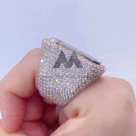 Rose Gold Sterling Silver Initial 'B' Ring - Iced Out Baguette Hip Hop Jewelry - Image 3