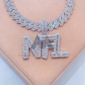 VVS Moissanite Baguette Initial Letter Pendant - Hip Hop Style Name Chain - Image 2