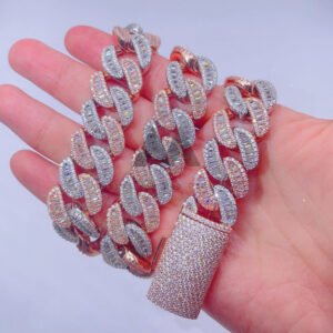 18mm Baguette Moissanite Cuban Link Chain - Rose Gold 2 Tone Hip Hop Jewelry - Image 2
