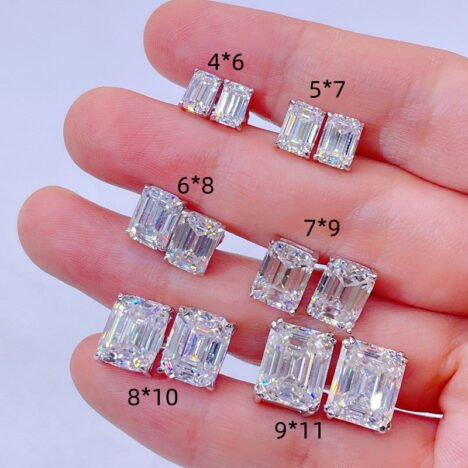 White Gold Over Sterling Silver 925 Emerald Cut VVS Moissanite Studs Screw Back