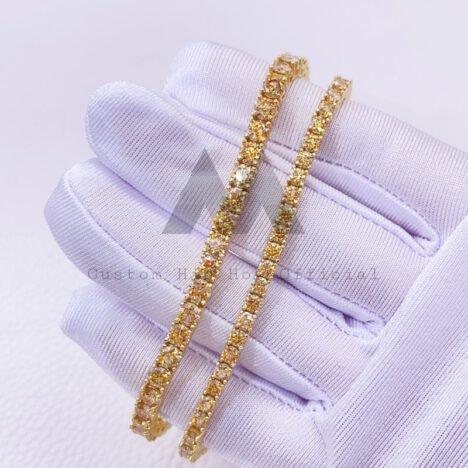 Yellow Gold Plating Over Sterling Silver 3MM 4MM Champagne Moissanite Tennis Bracelet - Image 3