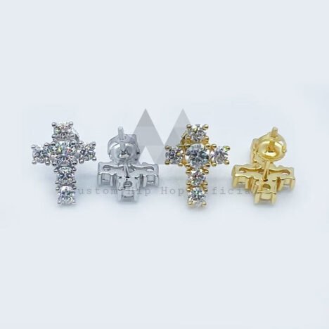 Men's Iced Out Moissanite Cross Stud Earrings - Hip Hop Fashion Screw Back