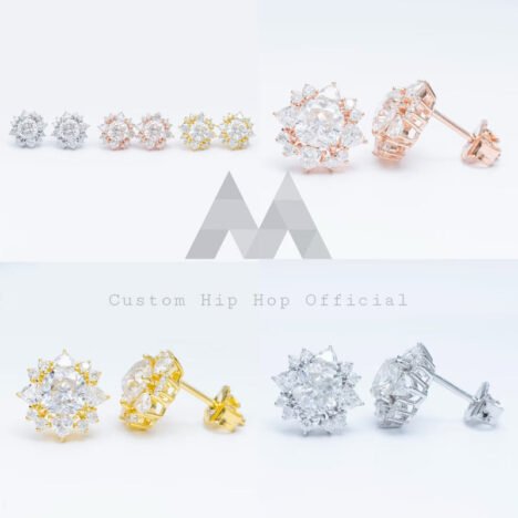 Moissanite Diamond Stud Earrings, VVS, 3 Colors - Hip Hop Jewelry