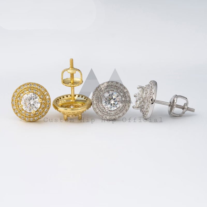 Men's Diamond Moissanite Stud Earrings - Iced Out, Screw Back, Hip Hop Style