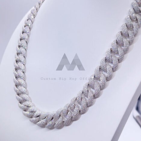 18MM Thick Heavy Solid Silver 3 Rows Cuban Chain with VVS Moissanite Diamond with Custom Name Clasp Lock - Image 2