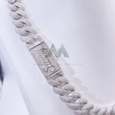 18MM Thick Heavy Solid Silver 3 Rows Cuban Chain with VVS Moissanite Diamond with Custom Name Clasp Lock - Image 4