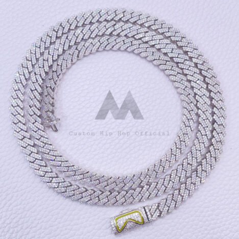8MM 925 Silver Cuban Chain with Enamel Logo Clasp, Double Row Design