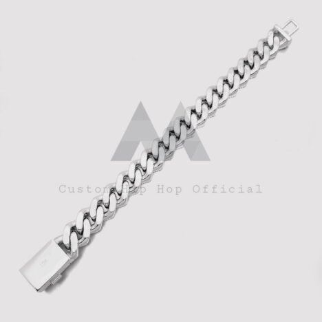 13MM Three Stone Design Solid Silver VVS Moissanite Cuban Link Bracelet - Image 3