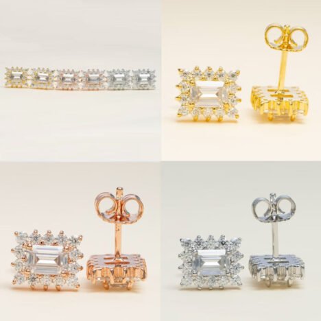 Emerald Cut VVS Moissanite Diamond Earrings, Hip Hop Style Push Back