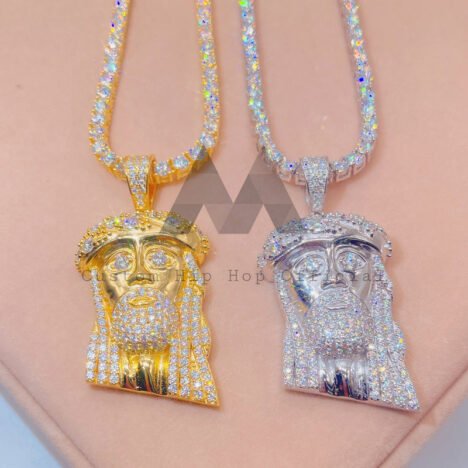 Iced Out Moissanite Jesus Pendant - Sterling Silver with 3MM Tennis Chain, Hip Hop Jewelry - Image 2