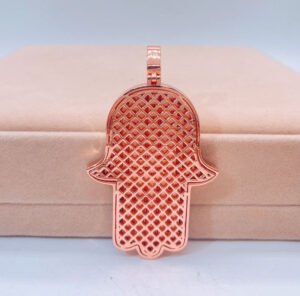 Rose Gold 925 Silver Baguette VVS Moissanite Hamsa Pendant & 20" Tennis Chain" - Image 2