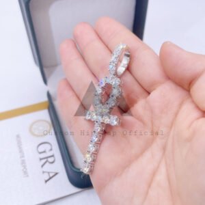 6mm VVS Moissanite Diamond Ankh Cross Pendant, Hip Hop Jewelry, Sterling Silver White Gold - Image 2