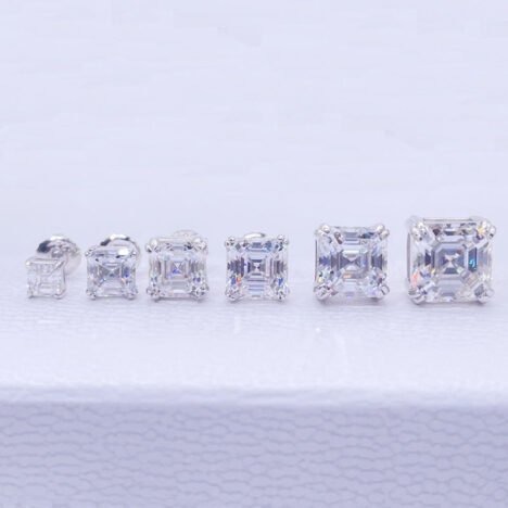 GRA Certificated Asscher Cut Moissanite Stud Earrings With Screw Back 925 Silver - Image 2