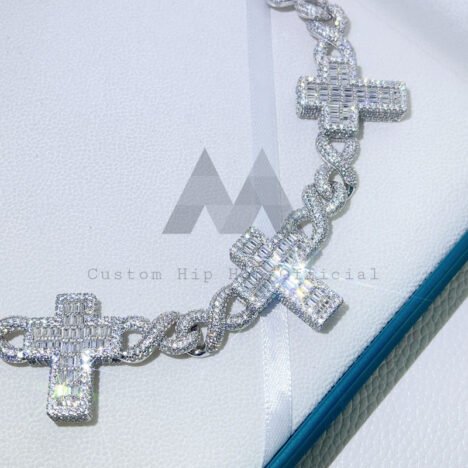 12MM Hip Hop Iced Out Solid Silver VVS Moissanite Cross Charm Infinity Link Chain - Image 2