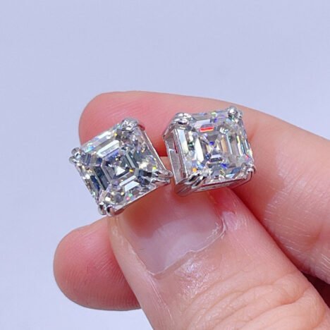GRA Certificated Asscher Cut Moissanite Stud Earrings With Screw Back 925 Silver - Image 3