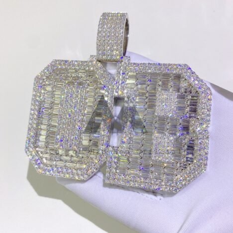 Iced Out Moissanite Diamond Initial Letter Pendant - VVS Baguette, Hip Hop Jewelry