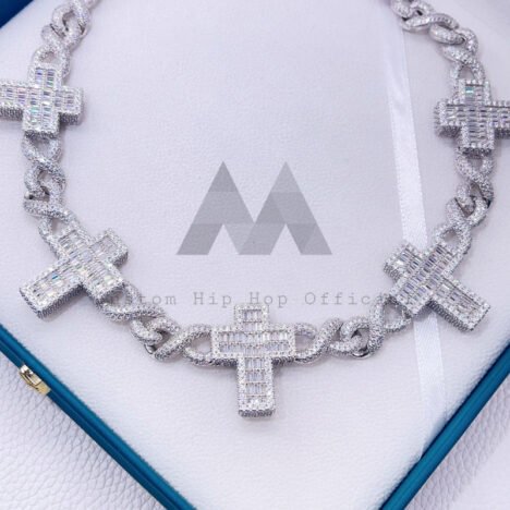 12MM Hip Hop Iced Out Solid Silver VVS Moissanite Cross Charm Infinity Link Chain - Image 3