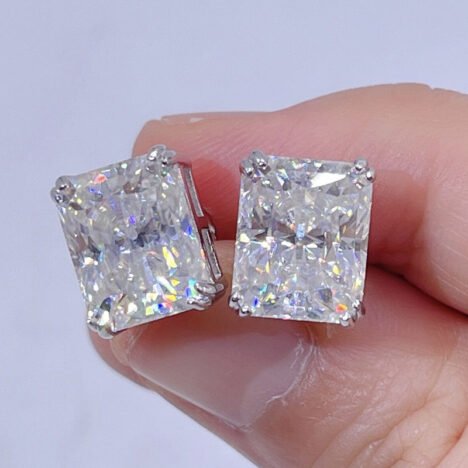Radiant Cut VVS Moissanite Stud Earrings 925 Silver - Hip Hop Jewelry - Image 3