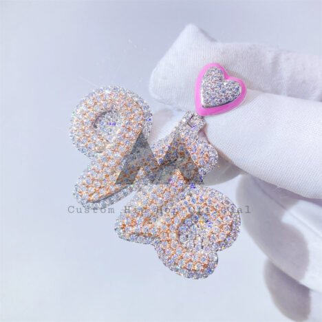 VVS Moissanite Diamonds Cute Pink Bail VIC Name Pendant Rose Gold 2 Tone Women Pendant - Image 3