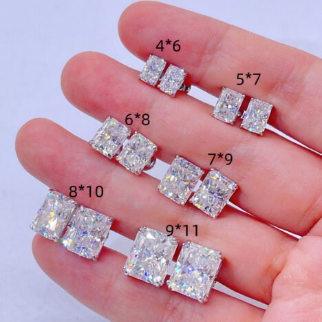 Radiant Cut VVS Moissanite Stud Earrings 925 Silver - Hip Hop Jewelry