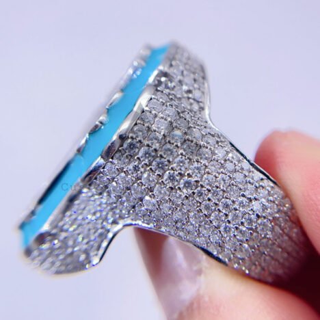VVS Moissanite Cross Ring with Blue Enamel & Baguette Band | Luminous Glow - Image 4