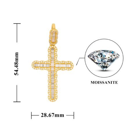 Men's VVS Moissanite Baguette Cross Pendant, Iced Out 4MM Tennis Chain Compatible, Hip Hop Jewelry - Image 2