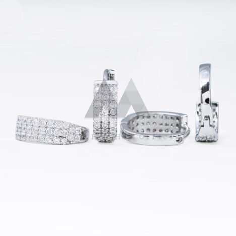 925 Silver White Gold Plated Diamond Moissanite Hoop Earrings 3 Rows Hip Hop Style