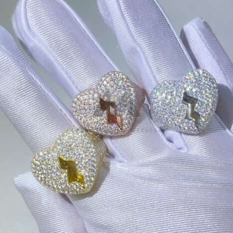 Men's Moissanite Diamond Hip Hop Ring - Iced Out Broken Heart Design