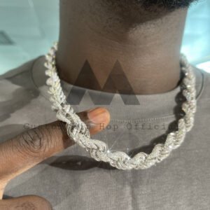 10MM Moissanite Iced Out Rope Chain - Hip Hop Jewelry, Silver Tone - Image 2